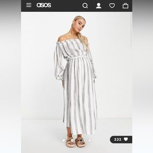 ASOS DESIGN Maternity off shoulder midi beach dress in stripe